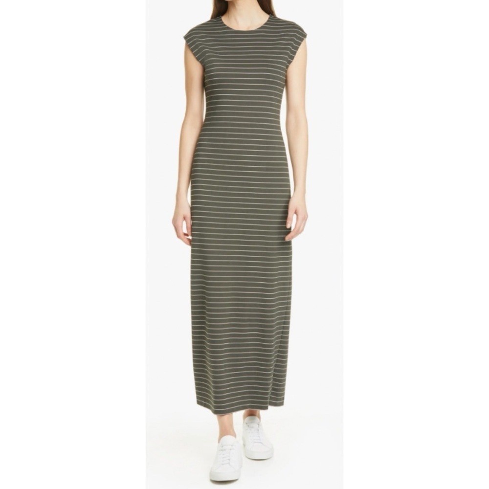 Club Monaco Olive and White Striped Maxi Dress